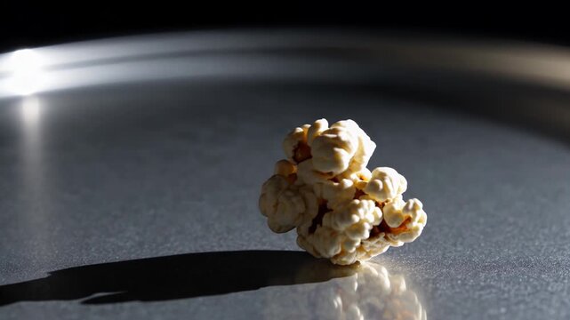 Detailed shot of popcorn illuminated brightly, Magnified view of popcorn under striking light contrast, Close perspective capturing popcorn with vivid lighting differences and contrast