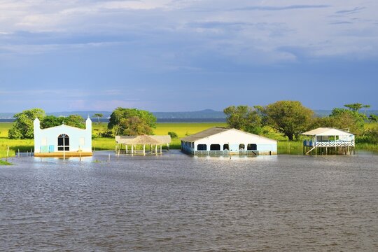 Wooden houses on stilts in the Itapicuru laguna, Para state, Brazil