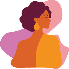 Abstract female portrait flat vector illustration with organic shapes