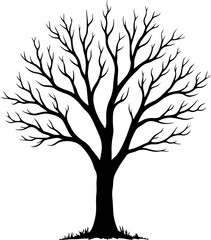 Obraz premium Bare Tree Silhouette with Spreading BranchesLeafless Tree Black Silhouette IllustrationWinter Tree with Roots and Branches