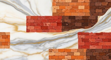 A brick wall with a marble background. The brick wall concept of construction and architecture. The marble background concept of natural stone and texture.
