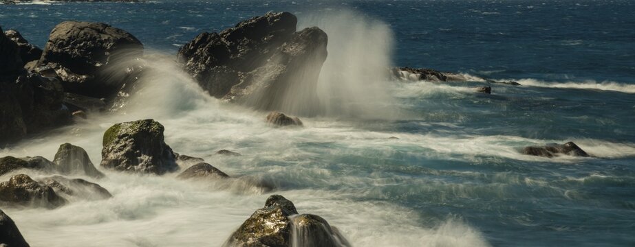 Surf, lava rocks, west coast, Adeje, Tenerife, Canary Islands, Spain