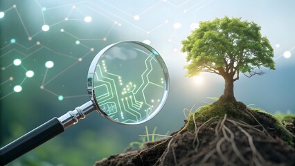 magnifying glass and tree magnifying, glass, leaf, vein