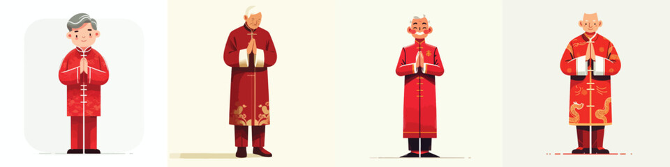 vector of grandfather giving greetings during Chinese New Year