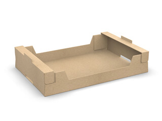 Blank Cardboard Tray Packaging Mockup Isolated on White Background, 3D Render.