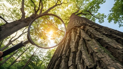 tree in the park magnifying, glass, leaf, vein, 