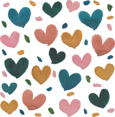 Whimsical Hand-Painted Hearts Scattered on White