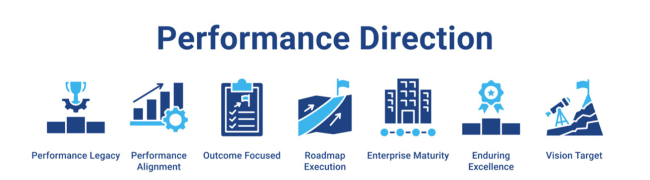 Performance Direction web banner icon vector illustration concept for business with icon of Performance Legacy, Performance Alignment, Outcome Focused, Roadmap Execution, Enterprise Maturity,.