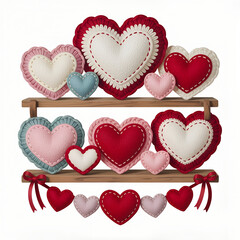 Valentine Home Decor Shelf with Layered Crochet Hearts.