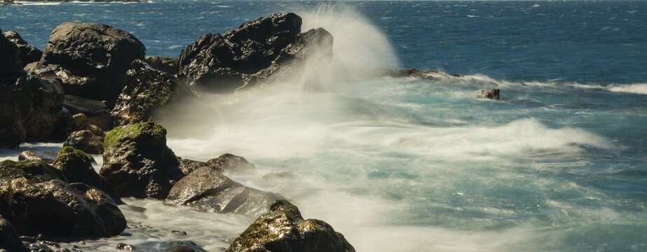 Surf, lava rocks, west coast, Adeje, Tenerife, Canary Islands, Spain