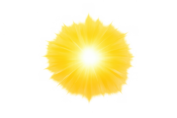 Bright yellow sunburst creating a glow effect with radiating light rays on a transparent background