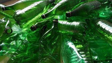 Waste PET bottles. Green plastic bottles waste. PET recycle
