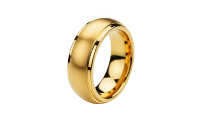 Brushed Yellow Gold Wedding Band with Polished Edges on Black Background ring jewelry
