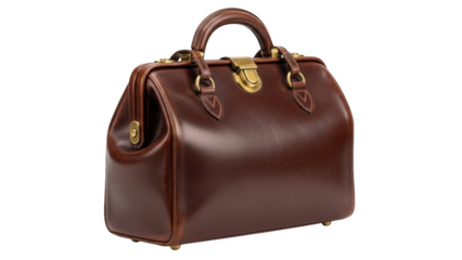 Brown Leather Doctor Bag with Brass Clasp and Handle medical