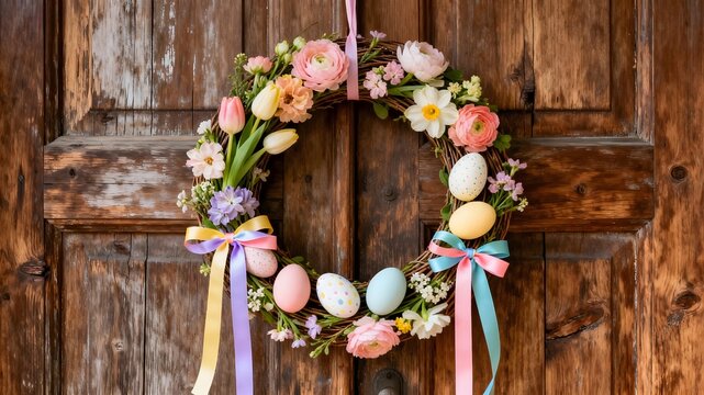 Easter wreath decoration for door or wall for seasonal home decor and festive ambiance.
