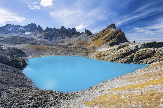 The Wildsee lake on the Pizol above Bad Ragaz, 5 lakes hike, Glarus Alps, Canton St. Gallen, Switzerland