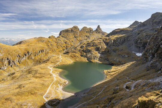 Lake Schwa during the 5 Lakes Hike on the Pizol, Bad Ragaz, Glarus Alps, Switzerland
