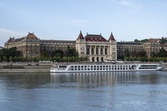 River cruise ship in front of the university, Budapest, Hungary