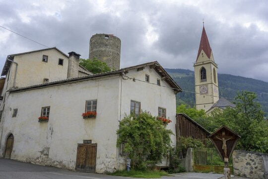 Fr&ouml;hlich Tower and Parish Church of the Assumption of the Virgin Mary, Mals, South Tyrol, Italy