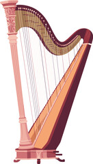 Obraz premium Elegant classical harp musical instrument illustration in vector style with ornate details and strings for orchestra philharmonic performance concert poster art design music education and cultural eve