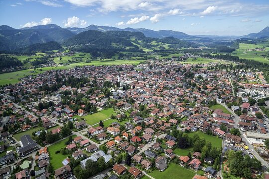 Aerial view, paragliding flight, view of Oberstdorf and Illertal, Oberallg&auml;u, Allg&auml;u, Bavaria, Germany