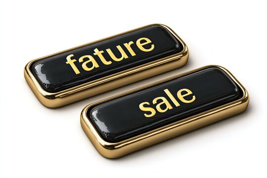 Two glossy buttons one reading "fature", the other "sale", on a white background