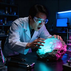 Scientist Discovering Unknown Artifact Representing Curiosity, Science and Breakthrough