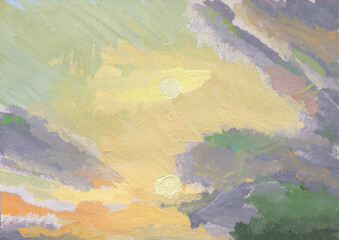 Abstract water background with  sun in impressionist style  Color illustration for your design. Hand-drawn drawing.