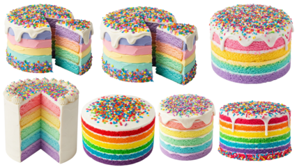 Colorful Rainbow Cakes with Sprinkles on Wooden Platters for Valentine and Birthday Celebrations