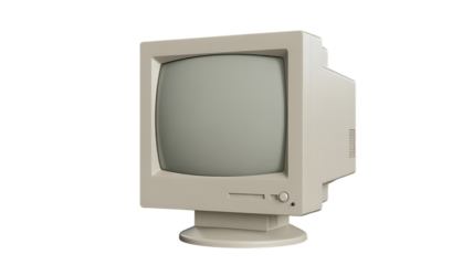 Vintage beige CRT computer monitor with disk drive, isolated on transparent background.