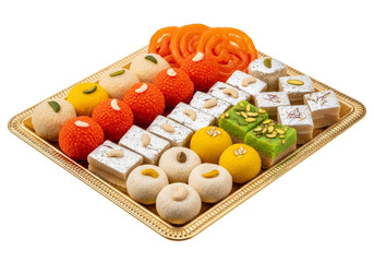 assorted colorful pastries on a gold serving tray