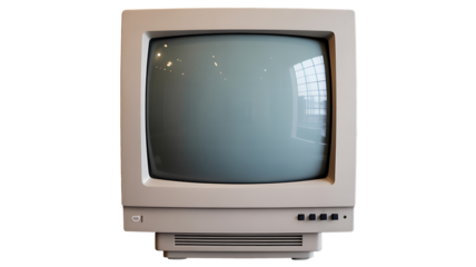 Vintage beige CRT computer monitor from the 1980s, isolated on transparent background