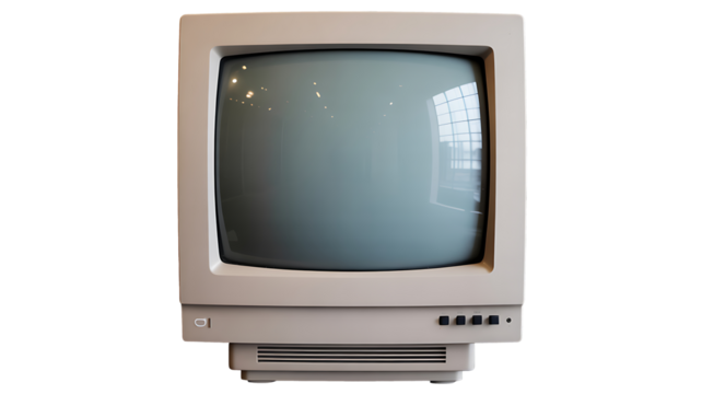 Vintage beige CRT computer monitor from the 1980s, isolated on transparent background - Powered by Adobe