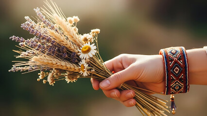 Hand Holding Bouquet of Wildflowers