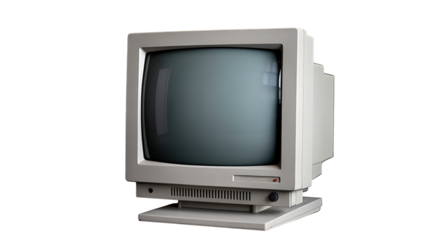 Side view of a vintage beige CRT computer monitor, isolated on transparent background - Powered by Adobe