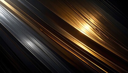 Metallic, angled, abstract design with silver and gold strips, dark backdrop