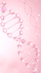 Pink liquid DNA helix or PDRN for cosmetic and biotechnology background. 3D illustration