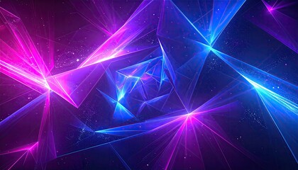 Geometric art featuring luminous lines and planes in vibrant magenta and cyan hues