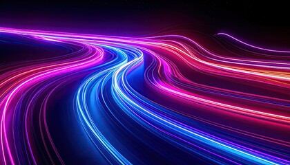 Abstract flowing streaks of light illuminate a winding path against a dark backdrop