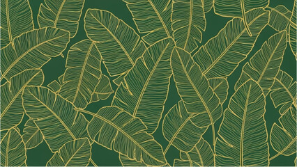 A collection of banana leaves arranged in a pattern on a dark green background viewed from above © Stock Image Zone