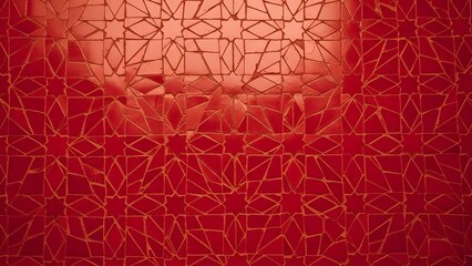 Geometric Arabesque Pattern in Red Ornate Architectural Element