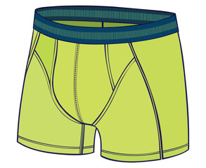 Illustration of a bright green boxer brief underwear with blue trim
