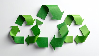 Close-up of green, paper-like three-arrow symbol against a plain white background