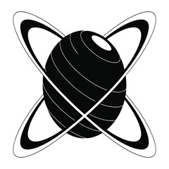Modern black and white atomic symbol with sleek design