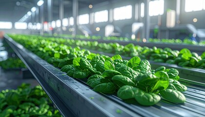 Rows of leafy green plants thriving under artificial light in an indoor agricultural facility