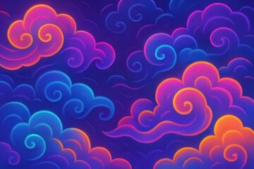 Colorful Swirling Clouds in a Vibrant Fantasy Sky Background