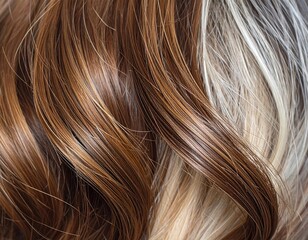 Close-up of wavy tresses displaying varied shades, highlighting different tones
