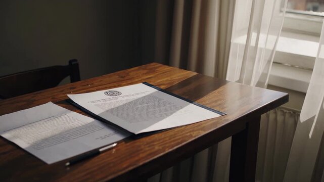 Bright workspace scene, Sunshine illuminates paperwork and writing gear, Warm morning glow on cozy home study area, Vintage style office with natural sunlight and literary materials