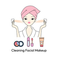 Facial Makeup Cleansing and Skincare Routine Line Icon