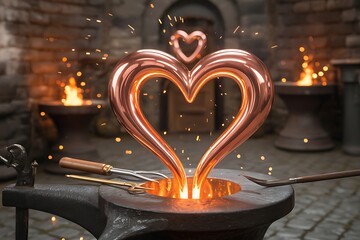 Copper Heart Rising from the Forge: A Symbol of Love and Passion for Valentine's Day
